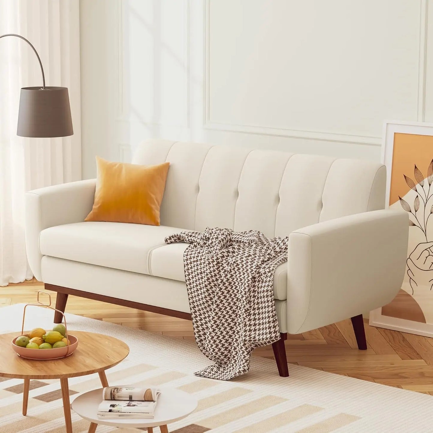 L Shaped Loveseat Sofa Modern Linen Couch For Living Room