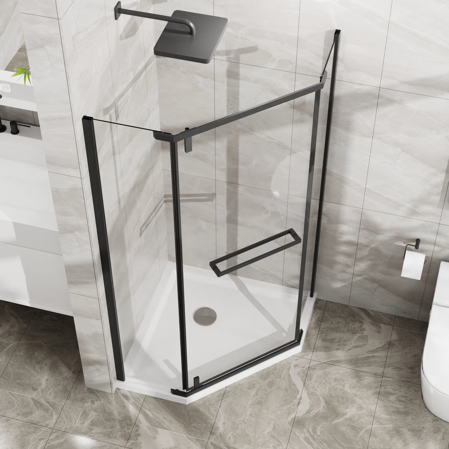 Frameless Shower Door Neo Angle Corner Enclosure Quarter Inch Clear Glass Pivot