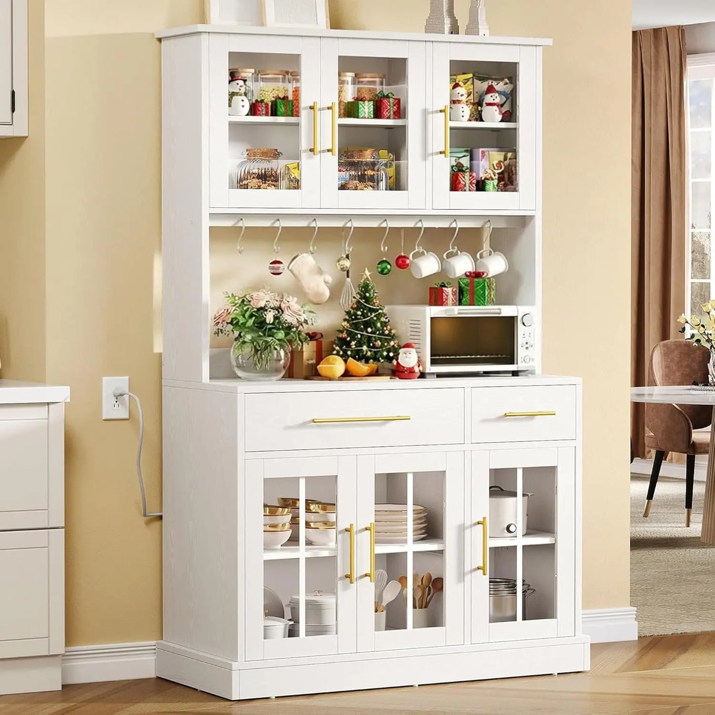 Modern Kitchen Pantry Storage Cabinet With Freestanding Microwave Stand ElectricalOutlet