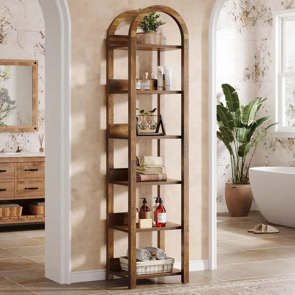 DAFIFY 6-Tier Narrow Bookshelf Arched Bookcase For Small Spaces