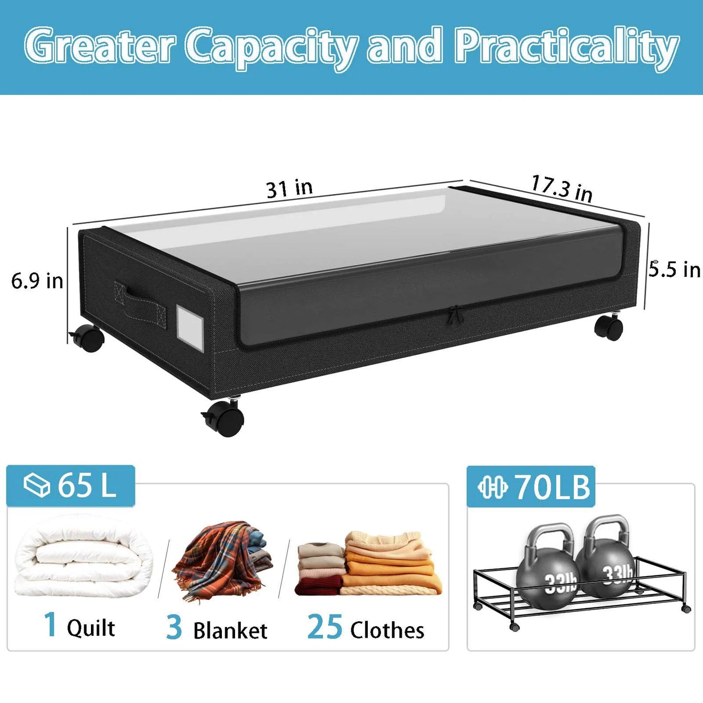 Under Bed Storage Bins With Wheels 2-Pack