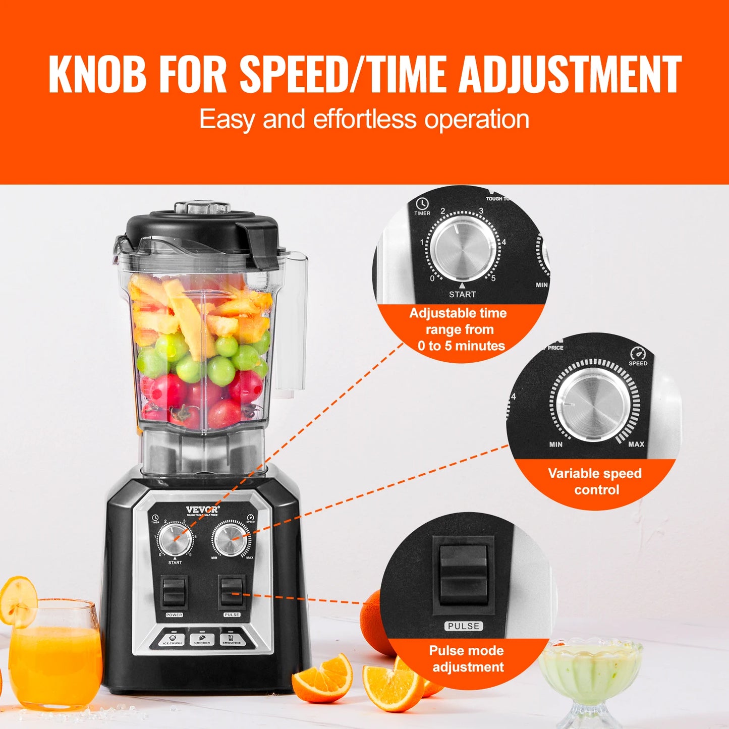 VEVOR Smoothie Blender Professional Countertop Mixer for Home Kitchen