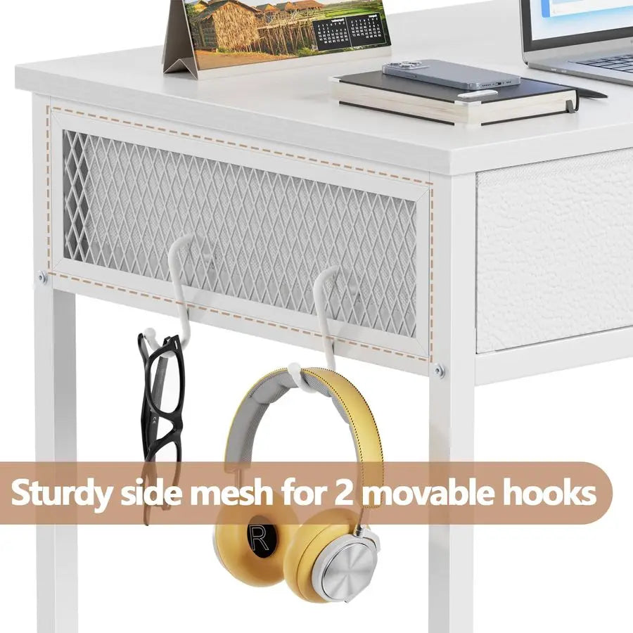 MBVM Simple Office Desk With Two Fabric Drawers