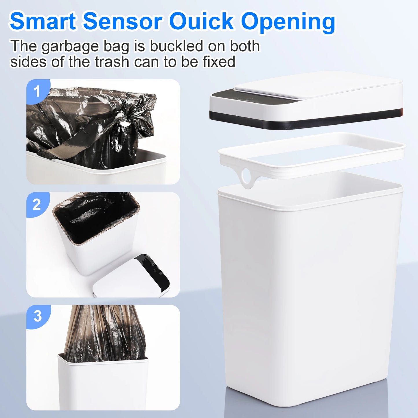 NONECN 2 Pack Touchless Motion Sensor Slim Trash Cans Lid