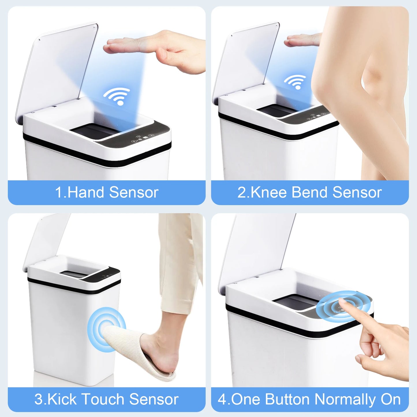 NONECN 2 Pack Touchless Motion Sensor Slim Trash Cans Lid