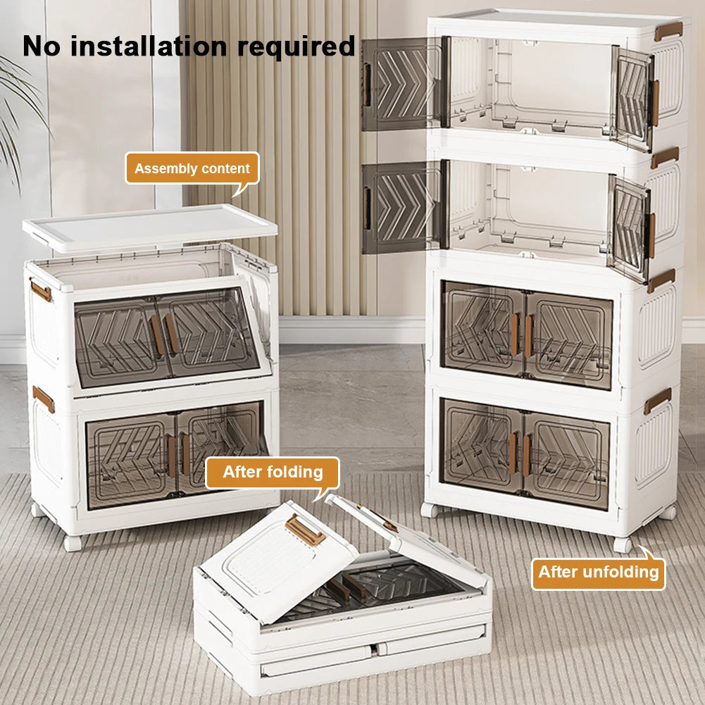 Shunmaii 4 Tier Folding Storage Box With Doors And Wheels