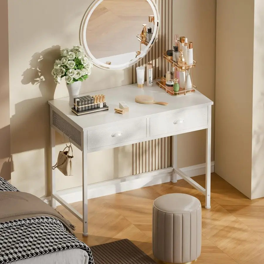 MBVM Simple Office Desk With Two Fabric Drawers