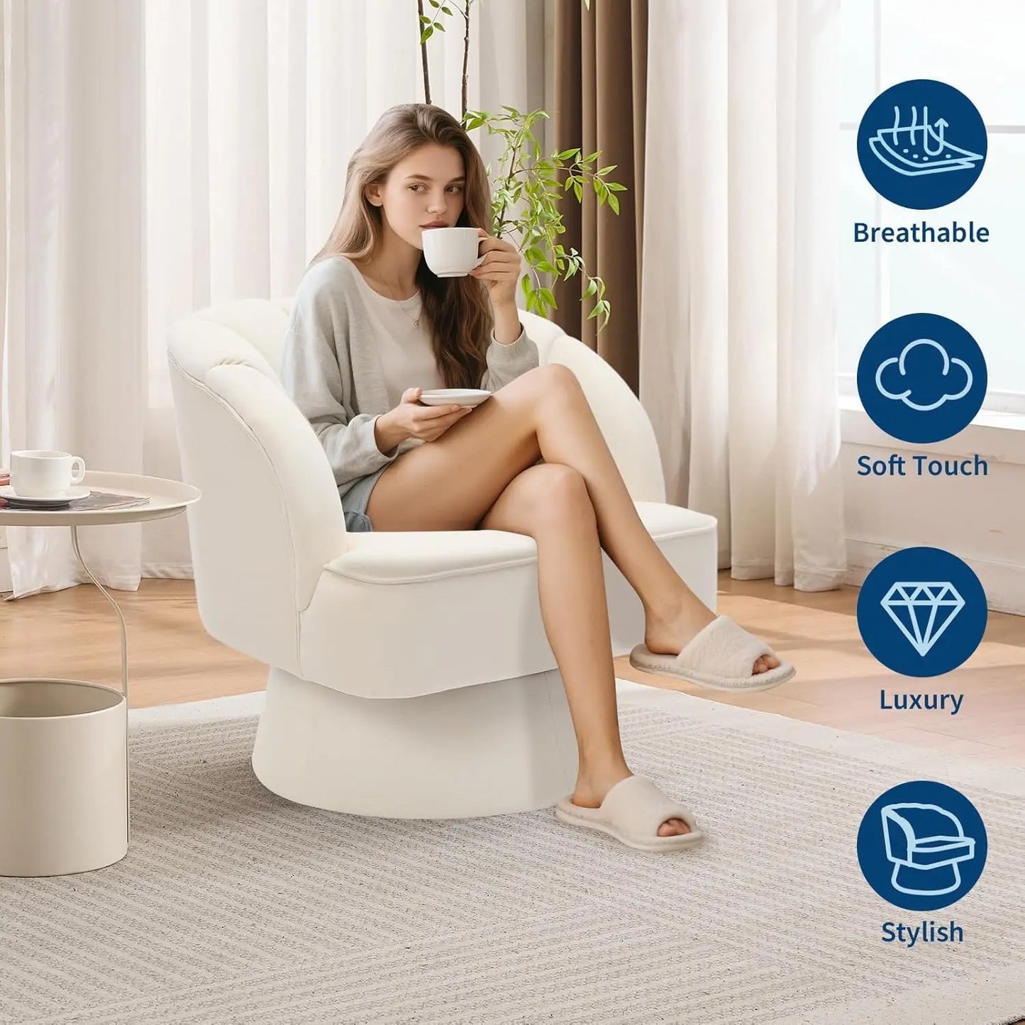 Acekool 360 Swivel Velvet Barrel Accent Chair