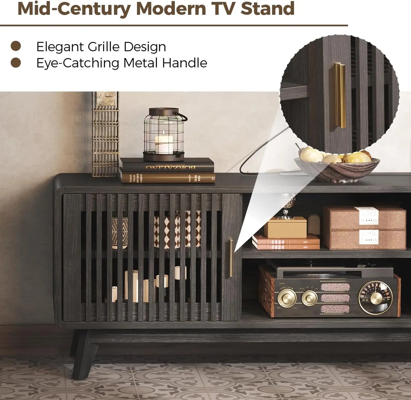 IRONCK TV Stand With Grille Design And Charging Station