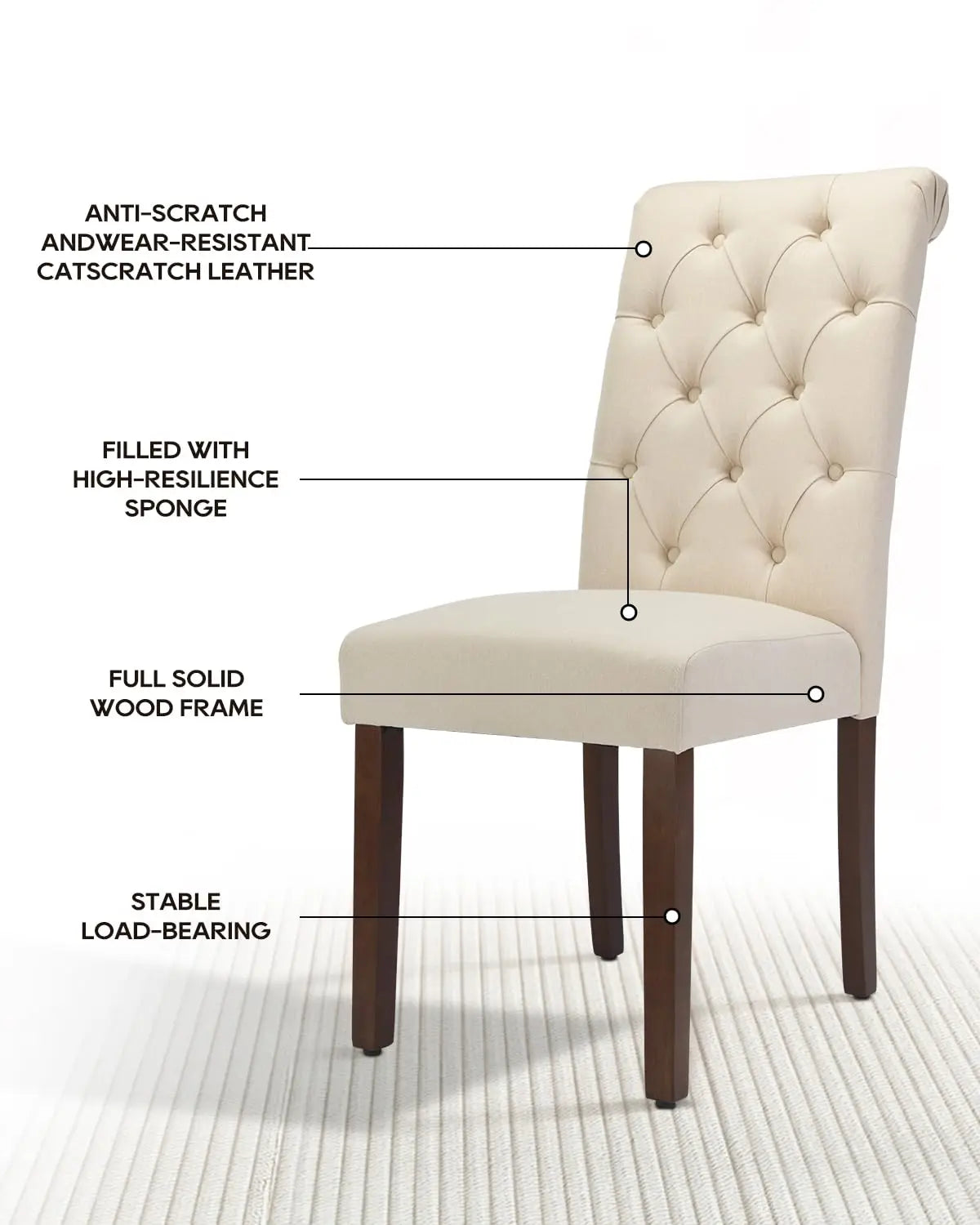 MOYU Dining Chairs Tufted Parsons Upholstered With Solid Wood Legs