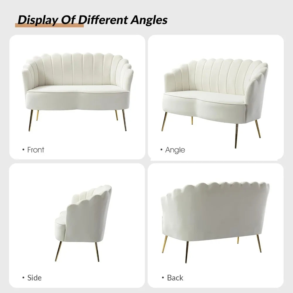 Modern Velvet Loveseat Sofa With Flower Back And Metal Legs