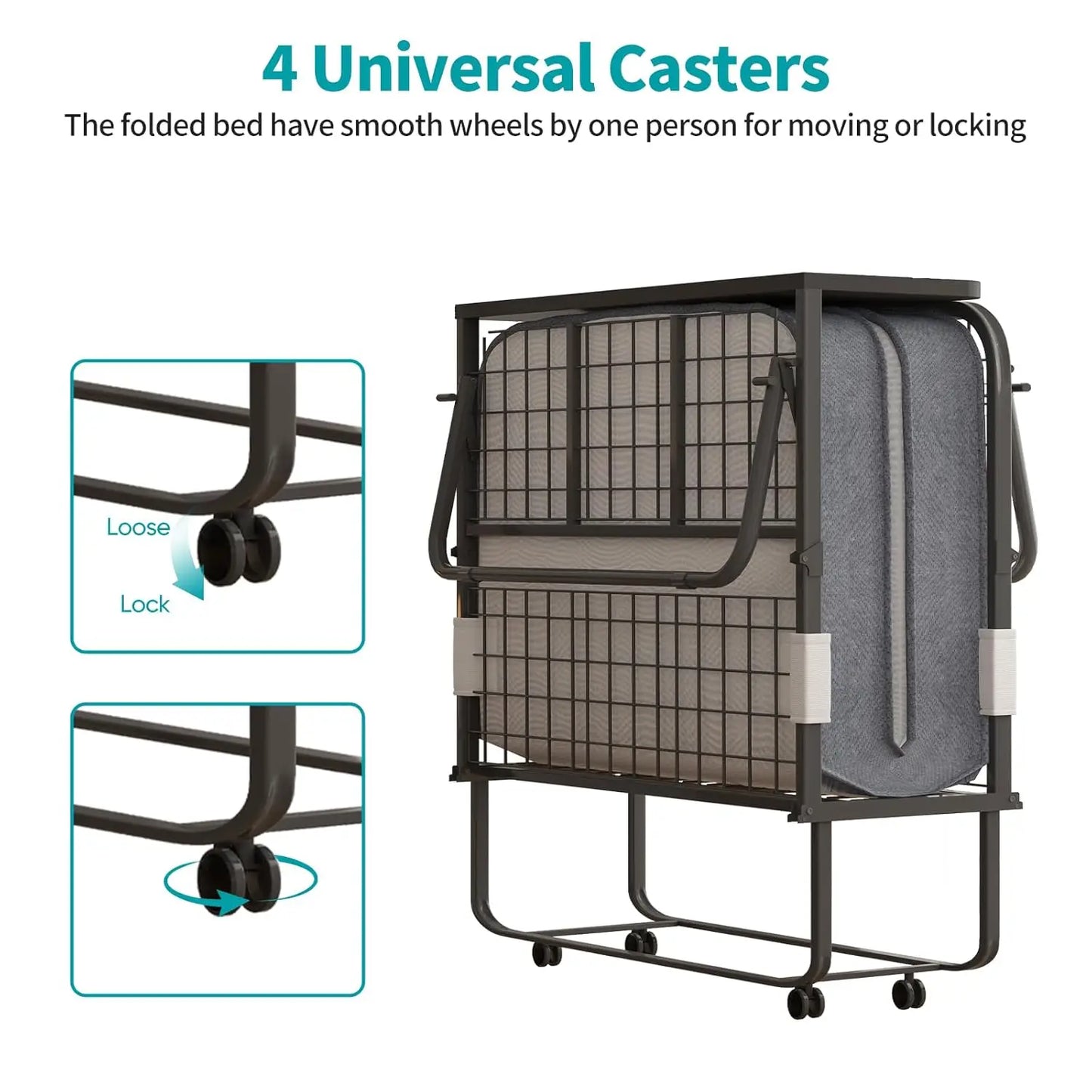 Foldable Adult Rollaway Bed With Mattress And Headboard