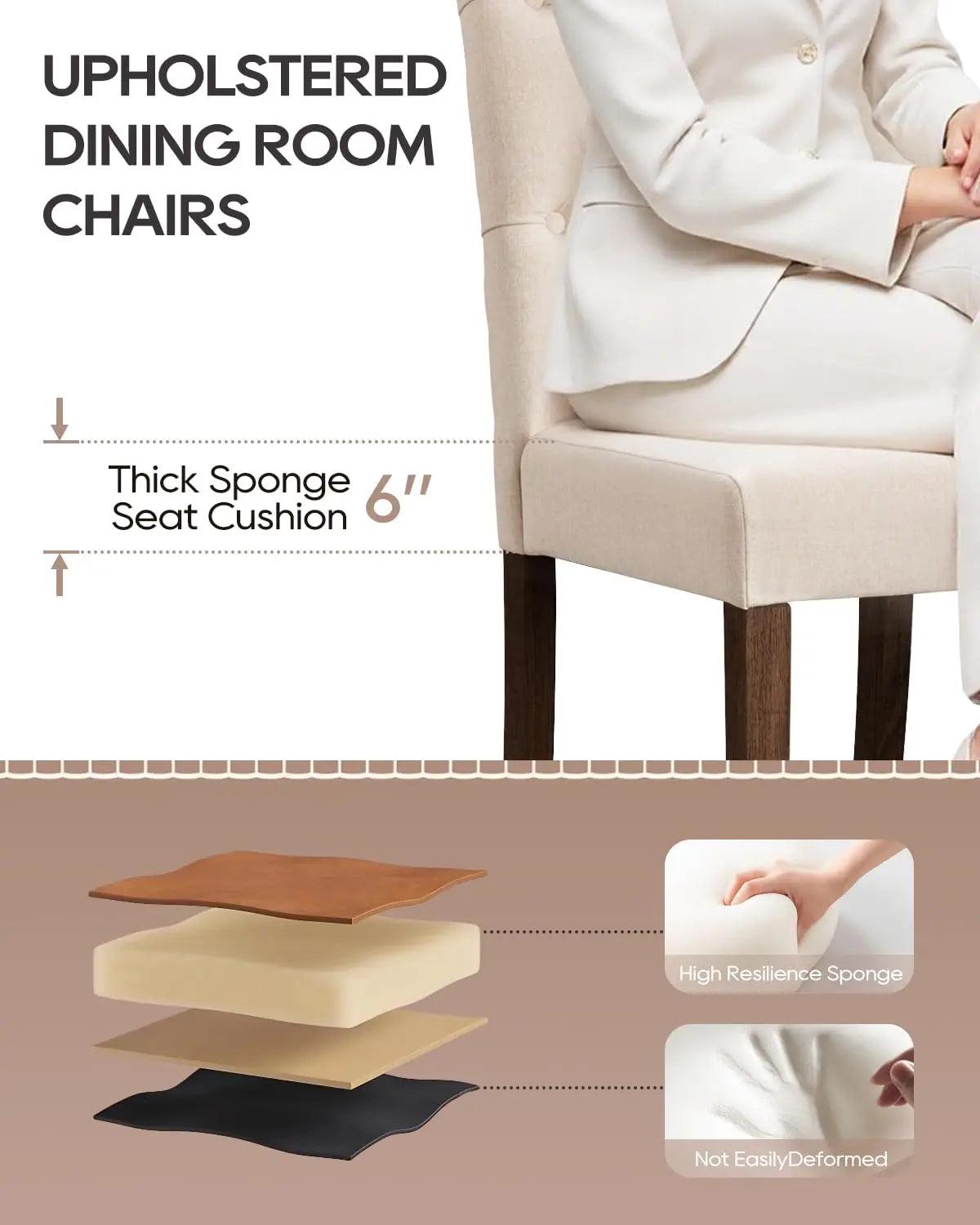 MOYU Dining Chairs Tufted Parsons Upholstered With Solid Wood Legs