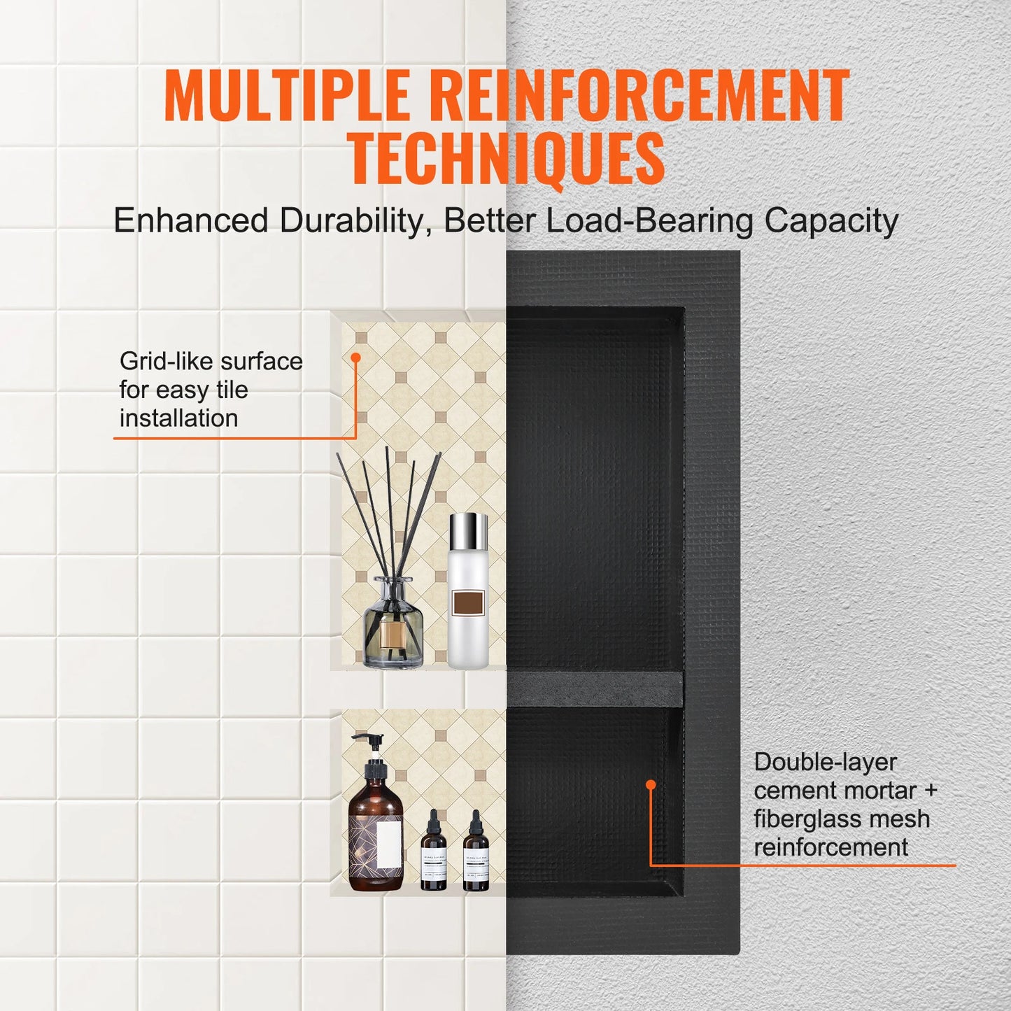 Shower Niche Organizer Shelf Dual Tier Recessed For Tile
