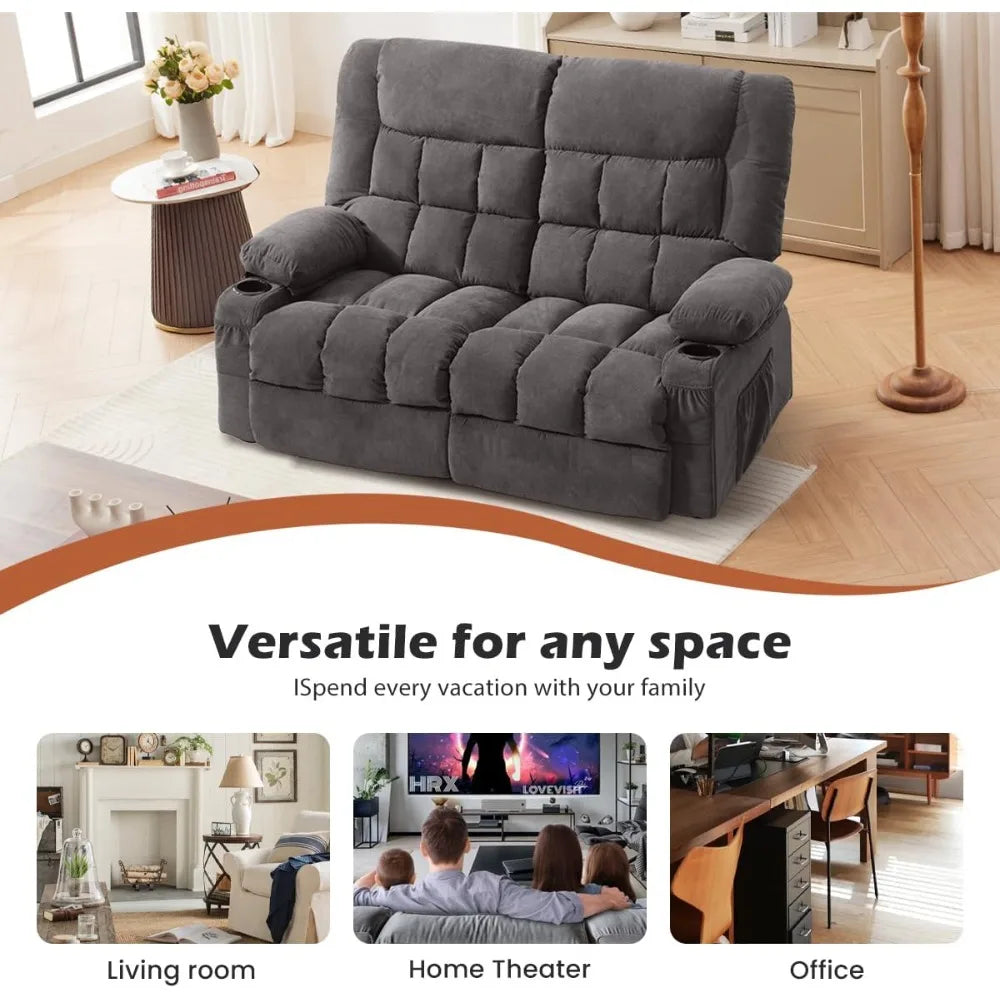 Manual Recliner Loveseat With Cup Holders For Living Room
