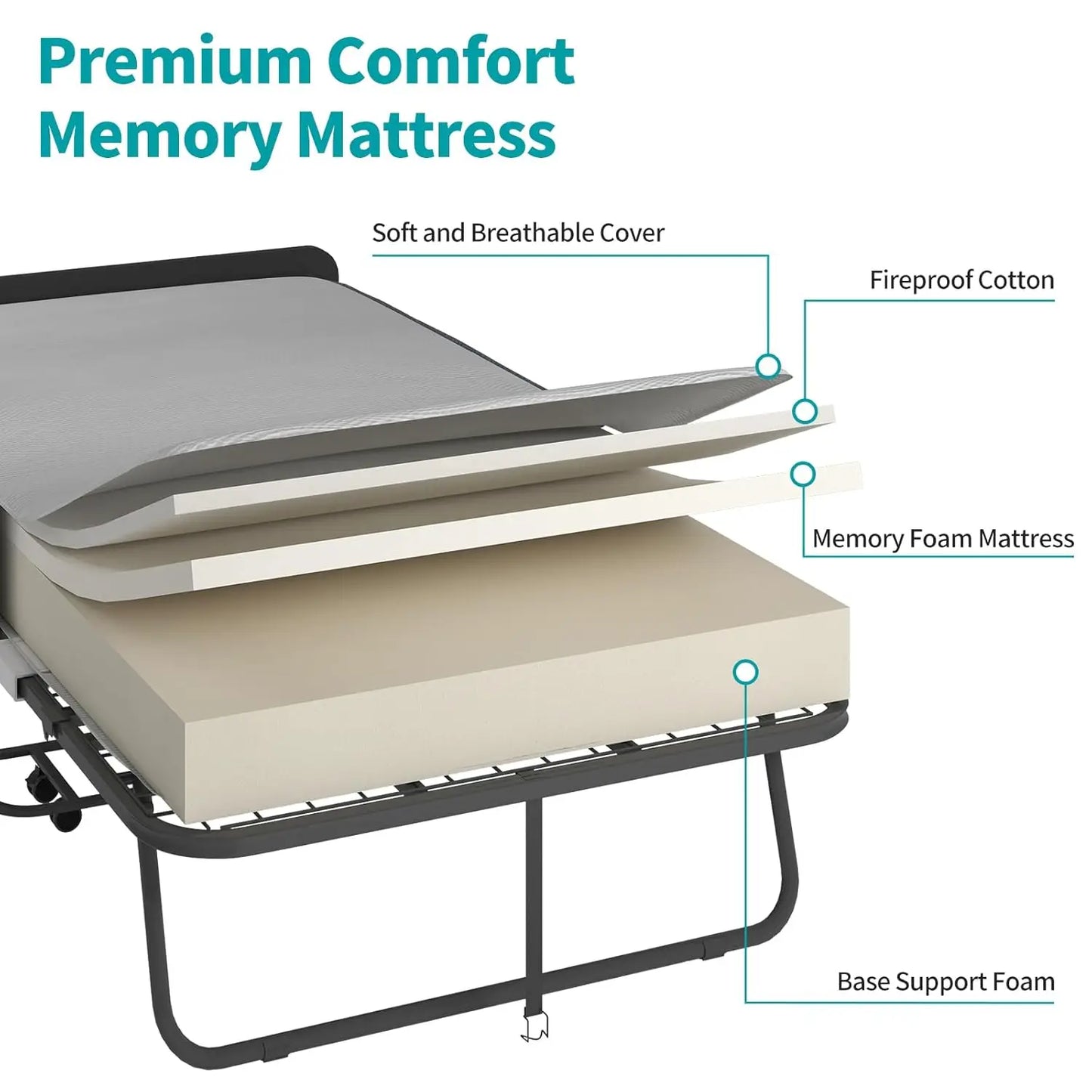 Foldable Adult Rollaway Bed With Mattress And Headboard