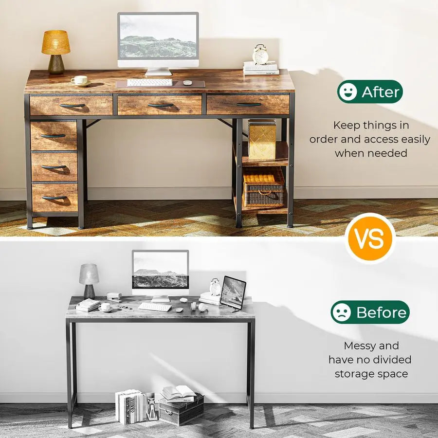 MBVM 6 Drawer Computer Desk With Reversible Storage Shelves