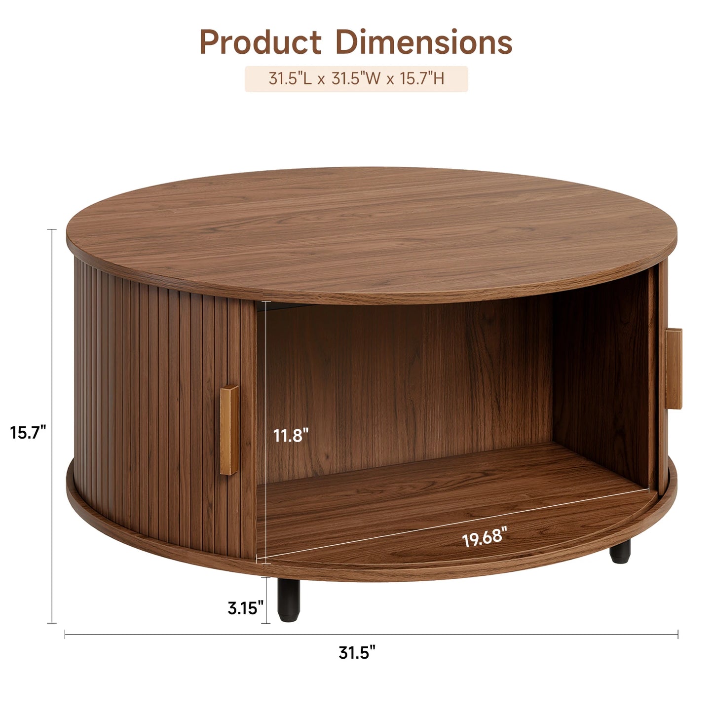 ONBRI Round Coffee Table With Storage And Curved Sliding Door