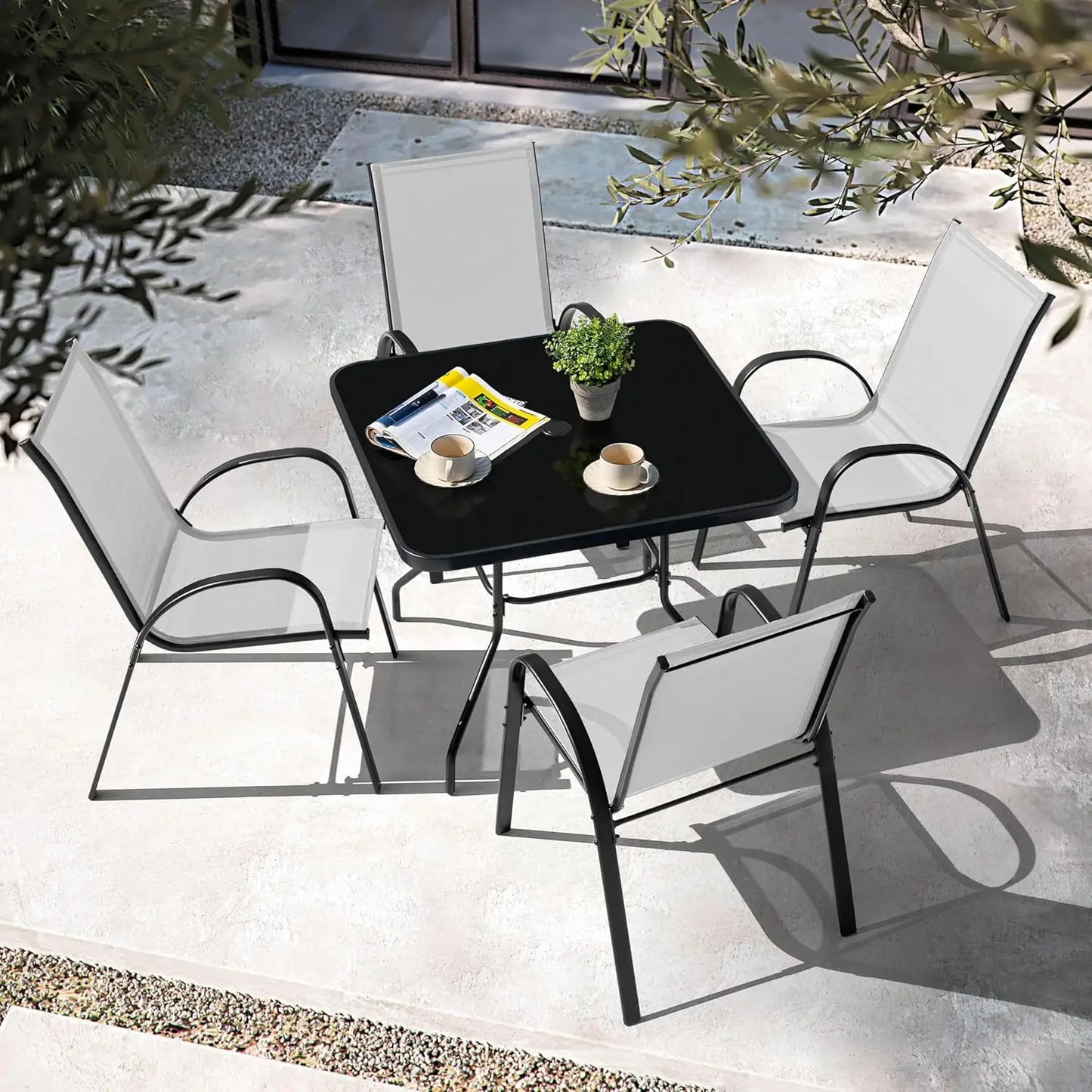Patio Dining Set With Metal Table And Umbrella Hole