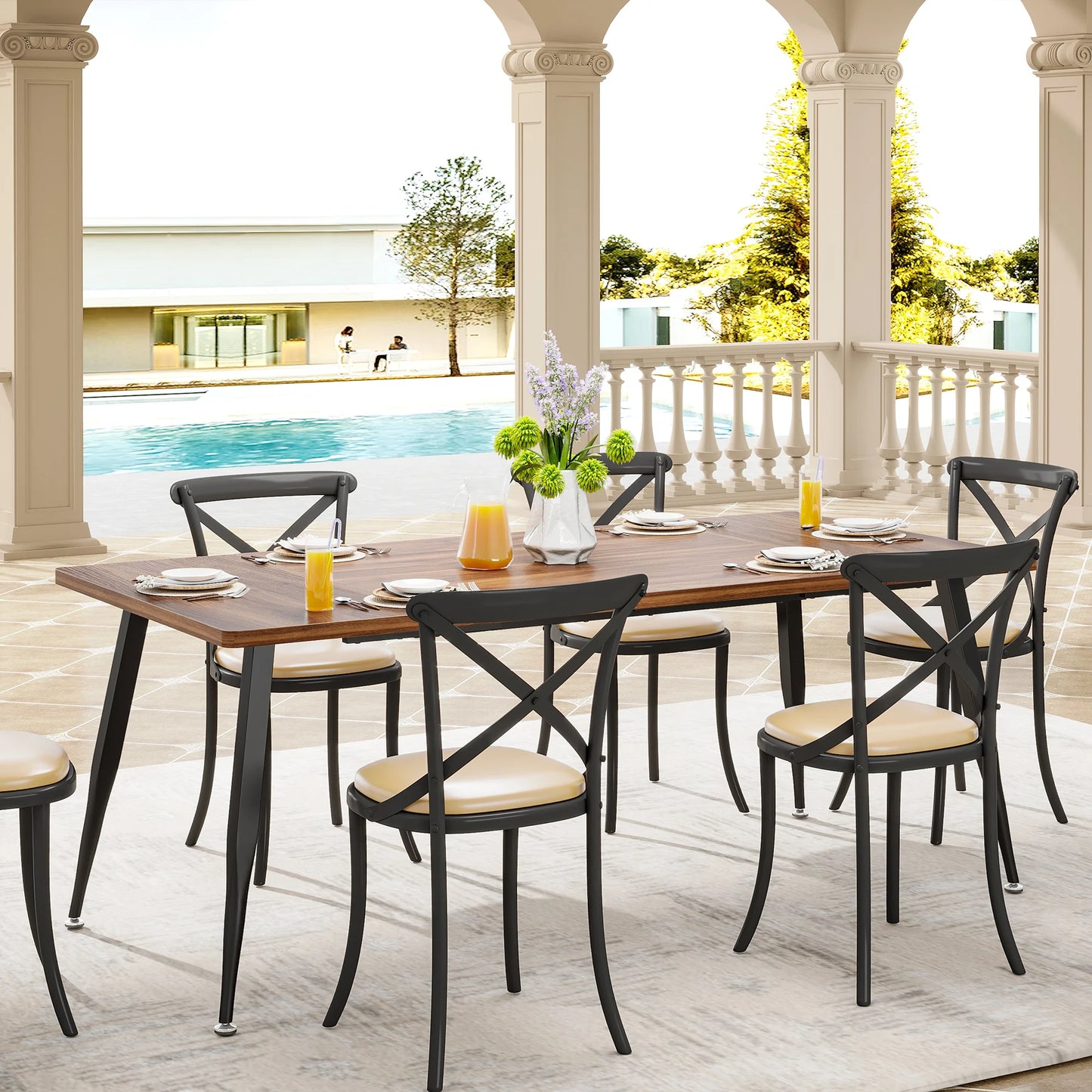 Tribesigns Dining Table Rustic Industrial Modern Faux Wood Metal Legs