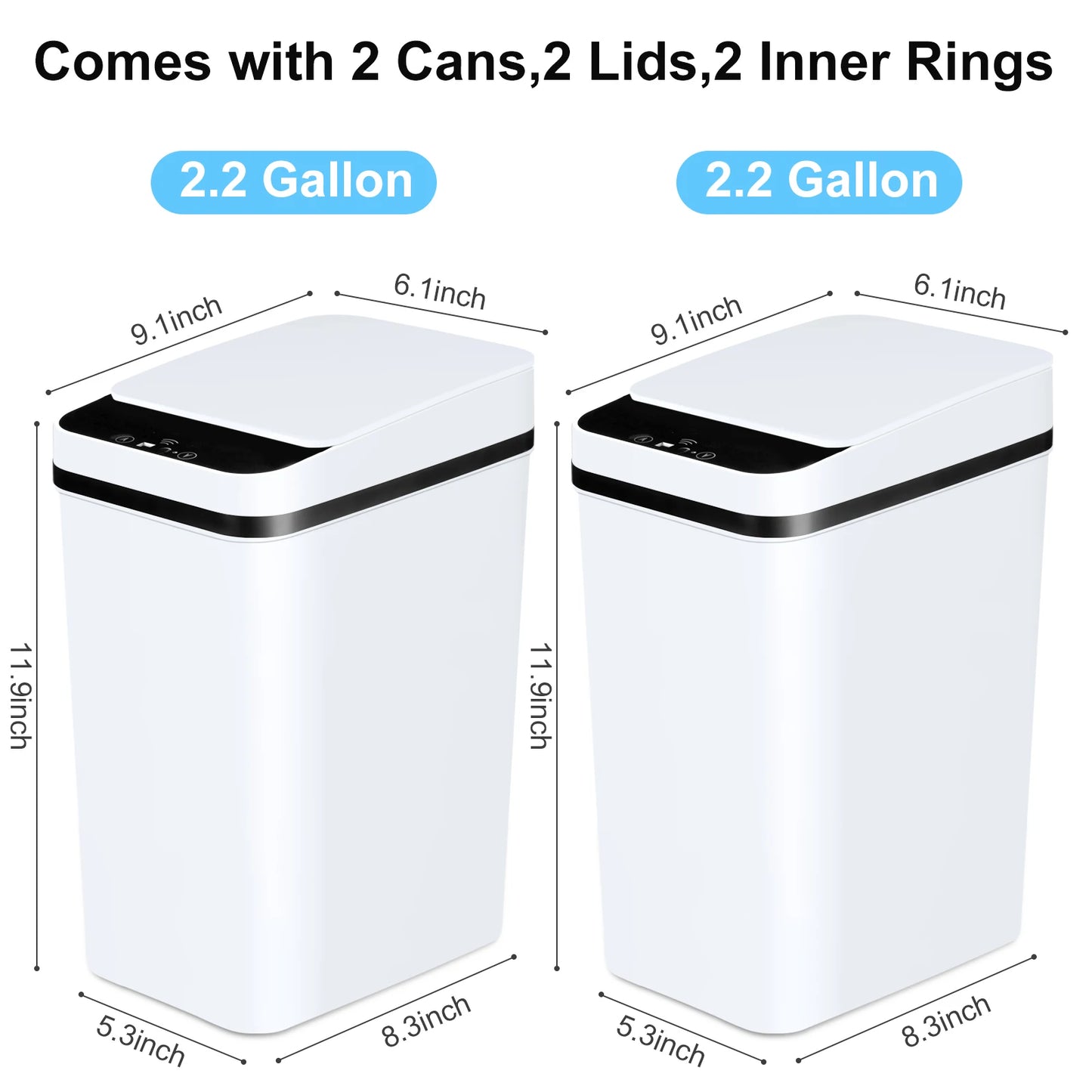 NONECN 2 Pack Touchless Motion Sensor Slim Trash Cans Lid