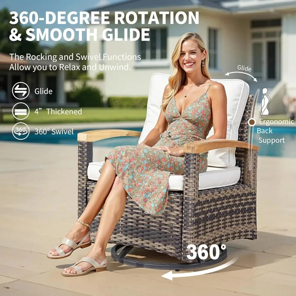 9-Piece Outdoor Patio Furniture Set Wicker With Swivel Rocker Chairs