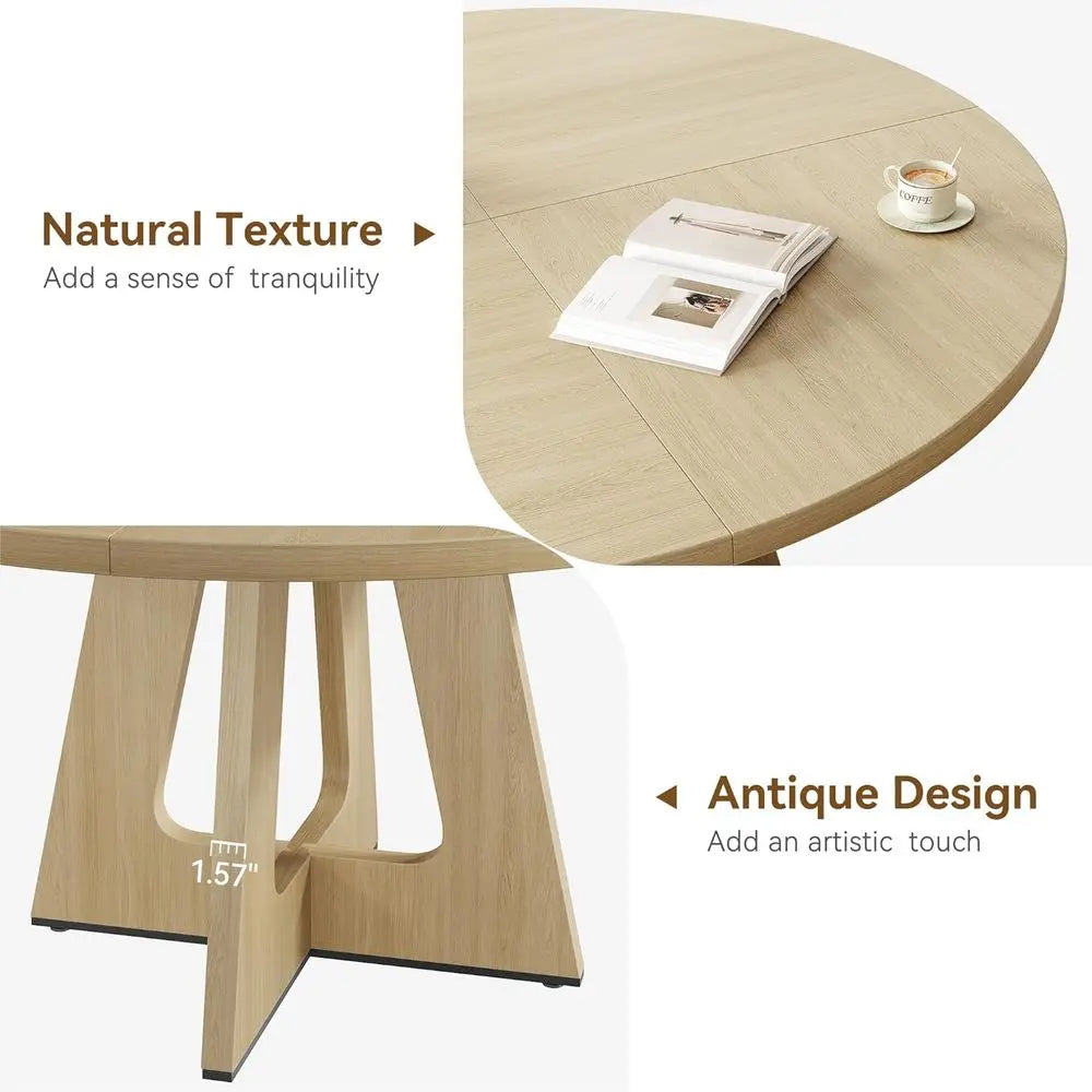 Farmhouse Round Dining Table Set for 4-6 with Pedestal Base