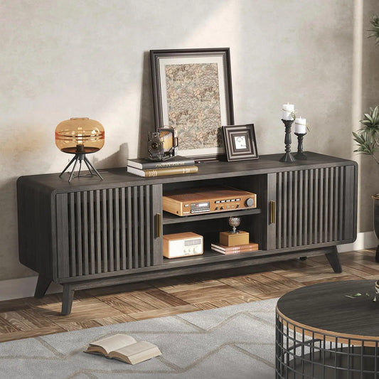 IRONCK TV Stand With Grille Design And Charging Station