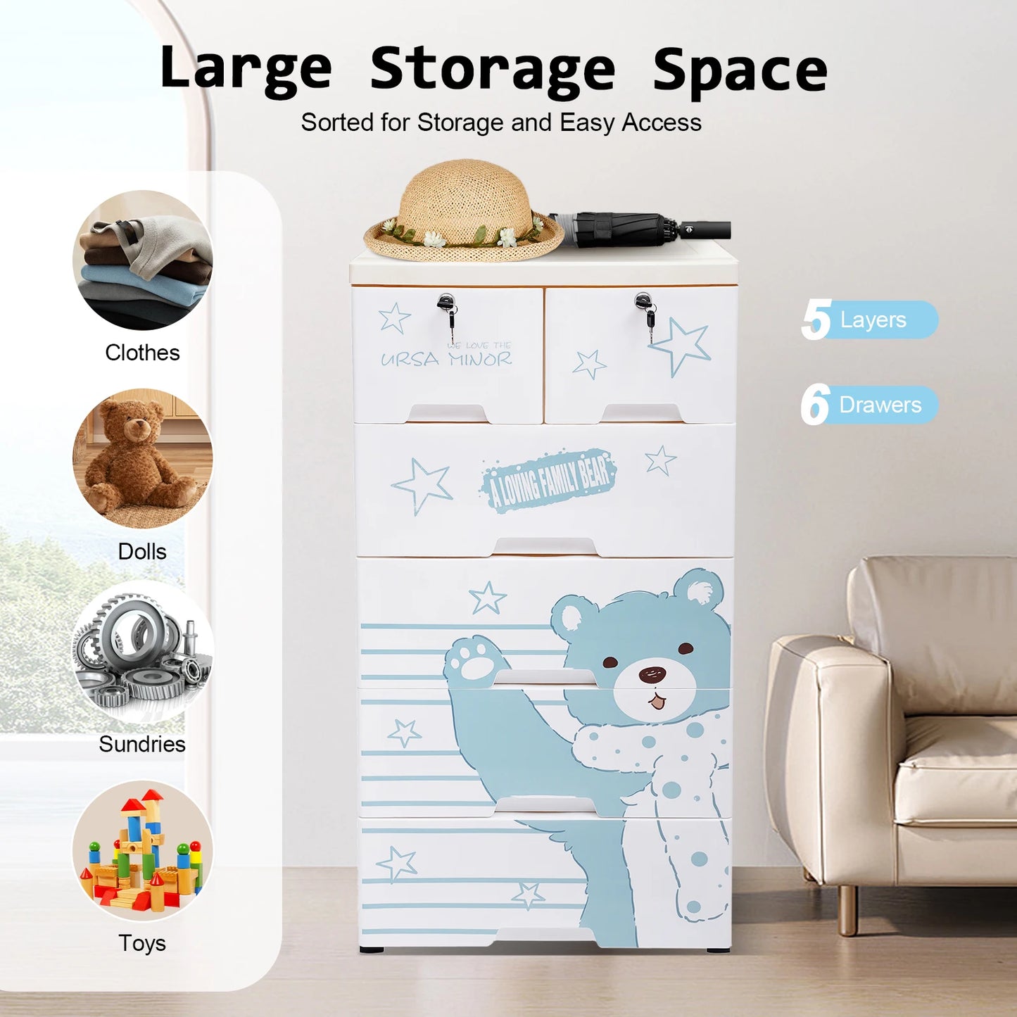 Storage Cabinet With Six Drawers Plastic Dresser Organizer For Clothes