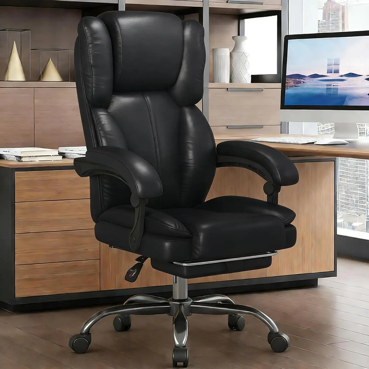 Big And Tall Leather Office Chair With Footrest And Headrest
