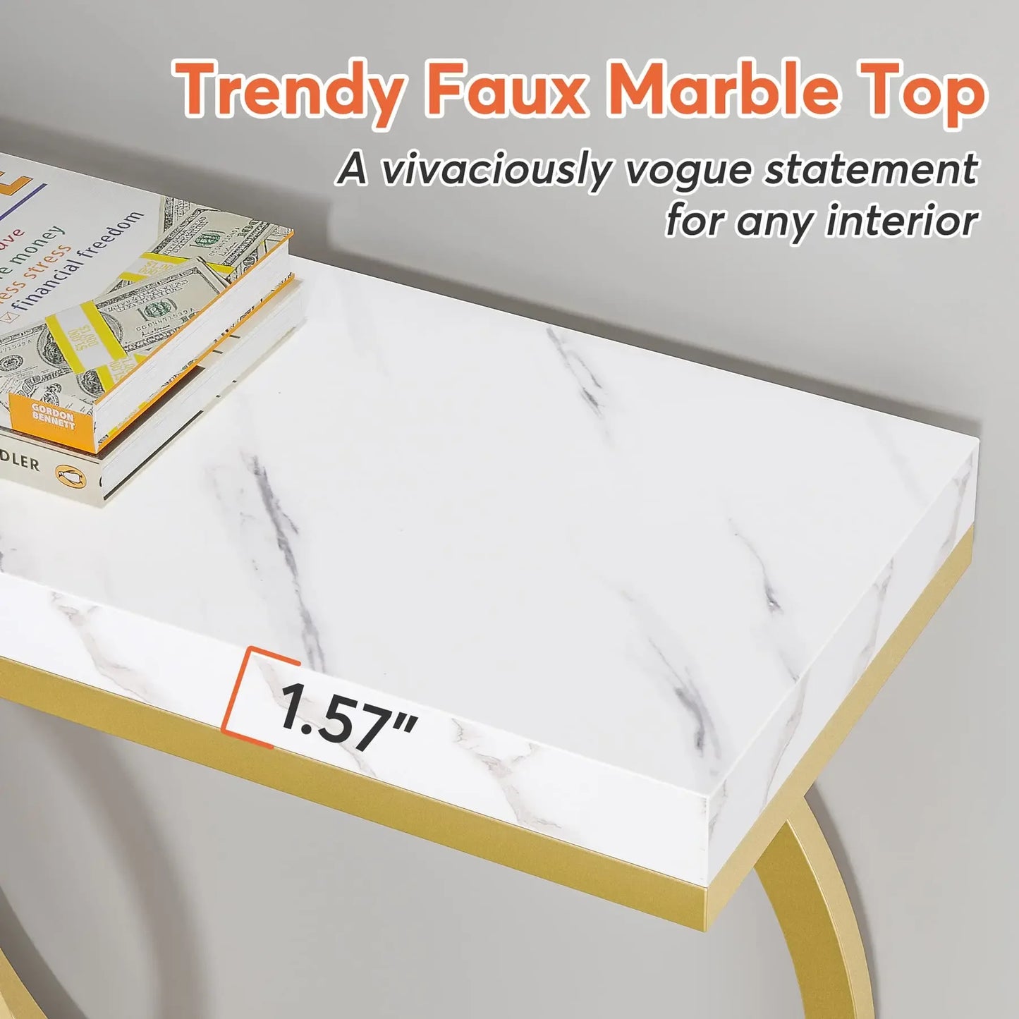 Tribesigns Modern Ultradurable MarbleSurface Console Table With Iron Frame EntrywayDecor
