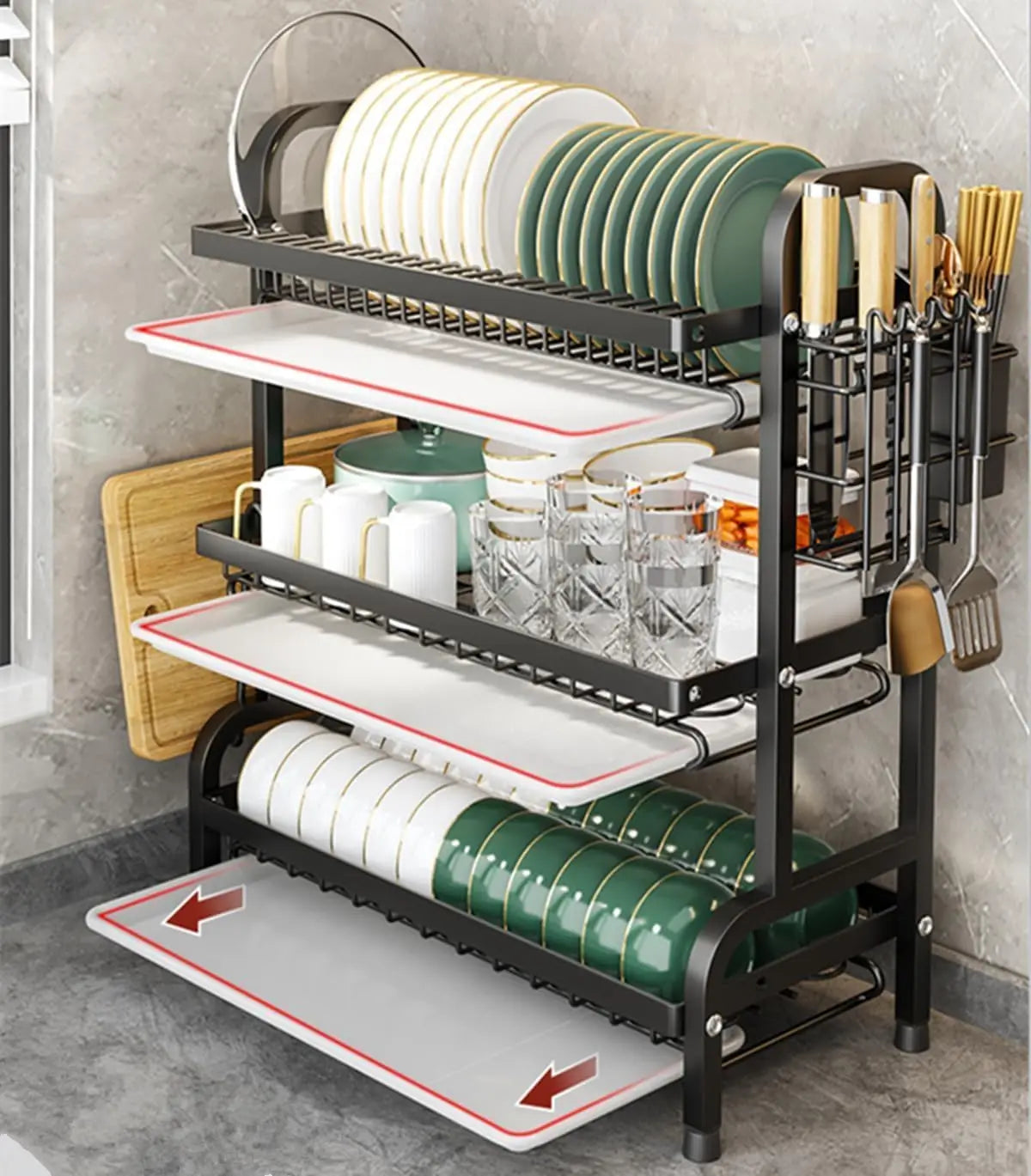 Three Tier Space Saving Kitchen Dish Rack For All Tableware