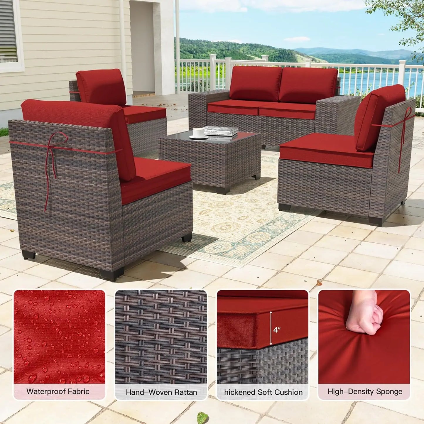 XIAOLANG Outdoor Patio Furniture Set With Glass Table