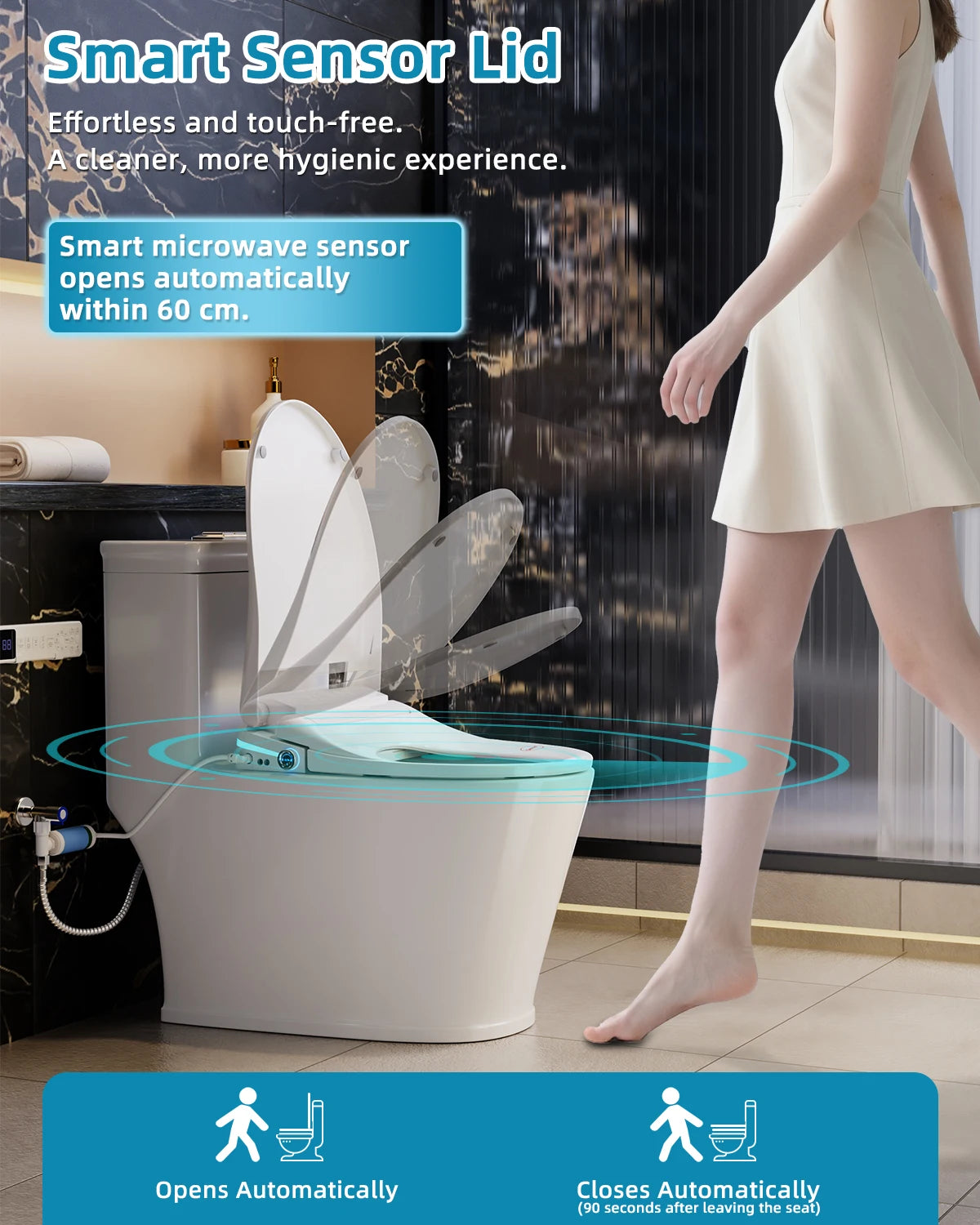Sanyipace Elongated Smart Toilet Seat With Air Dryer Night Light