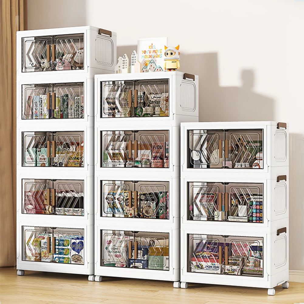 Shunmaii 4 Tier Folding Storage Box With Doors And Wheels