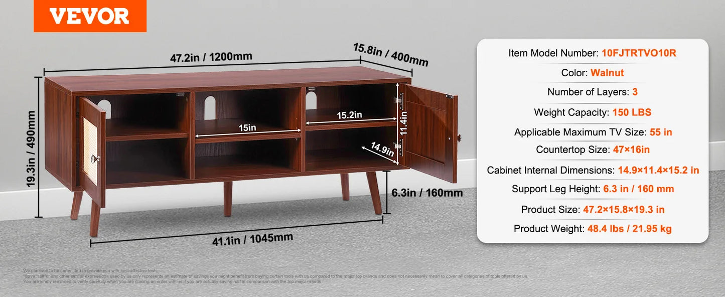 SucceBuy Rattan TV Stand With Built-In USB Ports and Shelves