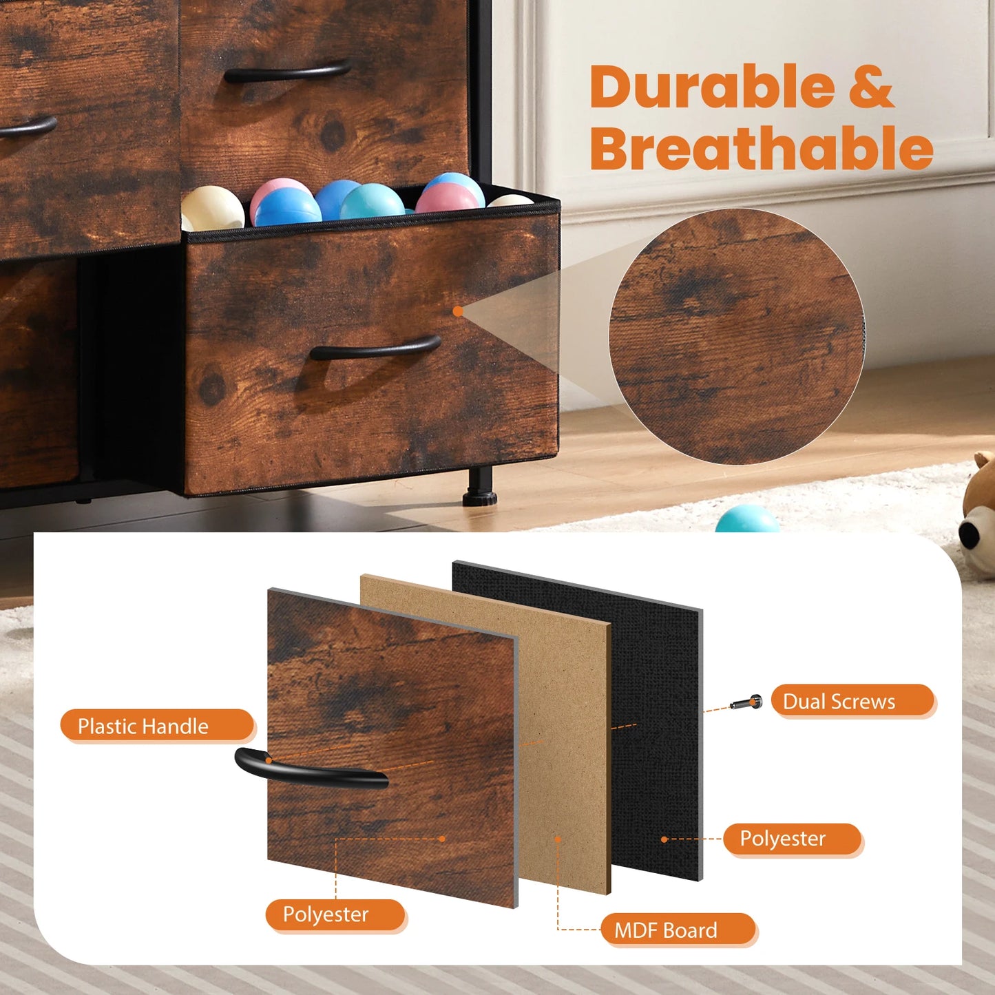 JHK Fabric Storage Dresser With Nine Drawers For Bedroom