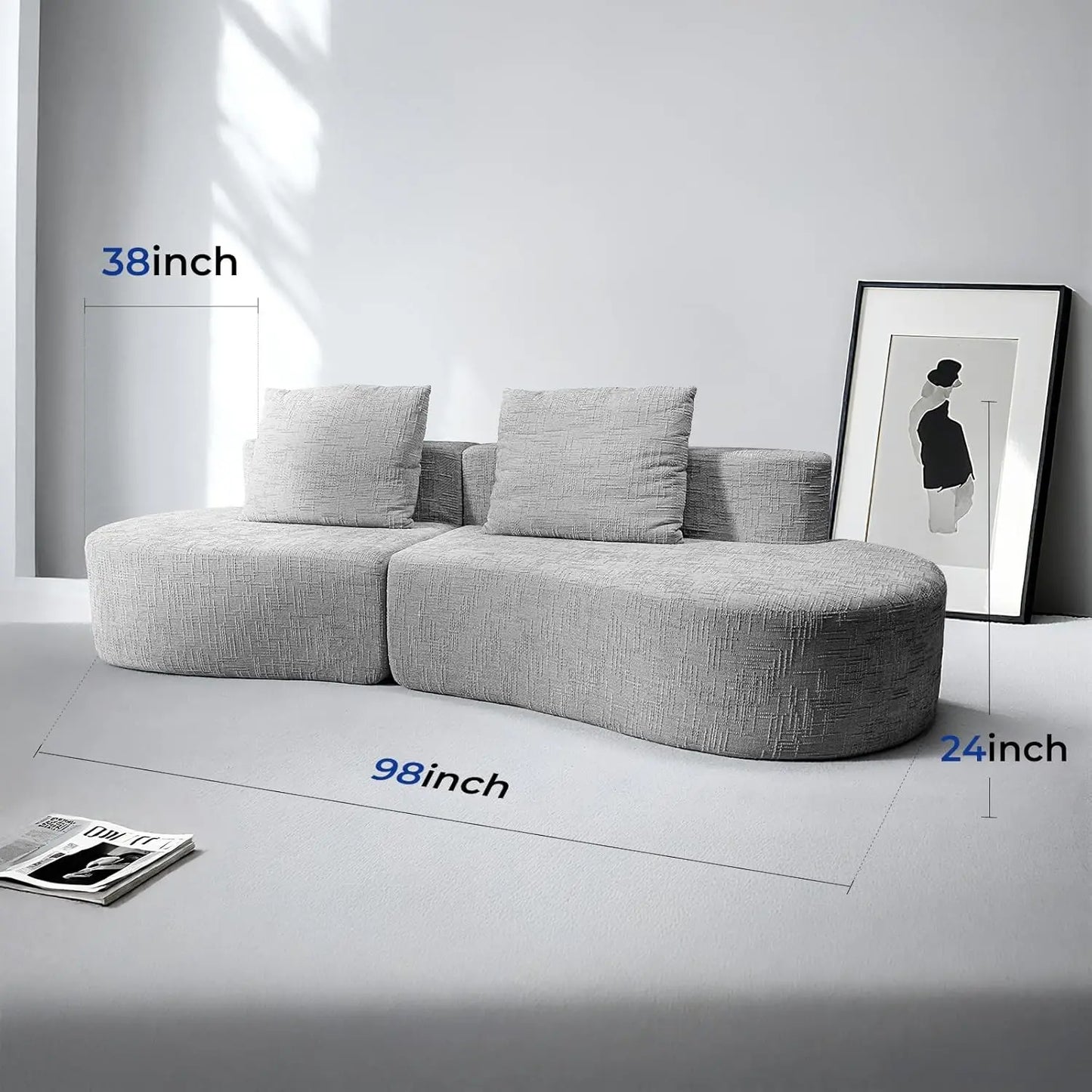 YQXH Curved Half Moon Sectional Sofa Bed With Metal Frame And 2 Pillows 4 Seaters