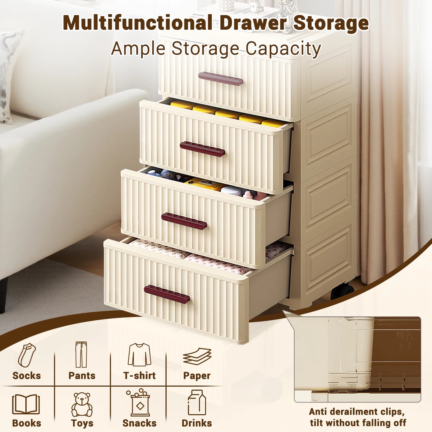 Plastic Drawer Cabinet Storage Cart With Wheels For Bedroom