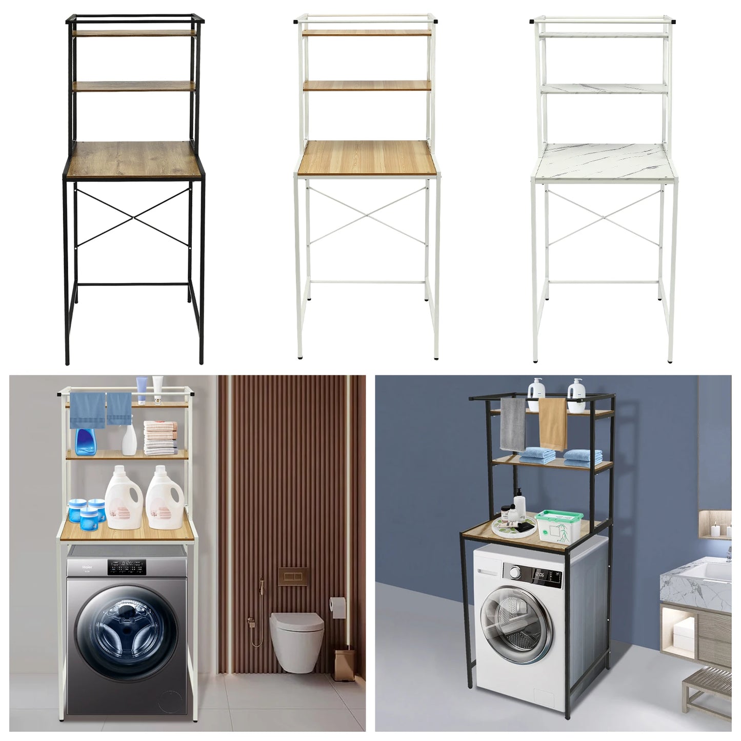 Three Tier Washing Machine And Dryer Storage Shelf For Laundry Room