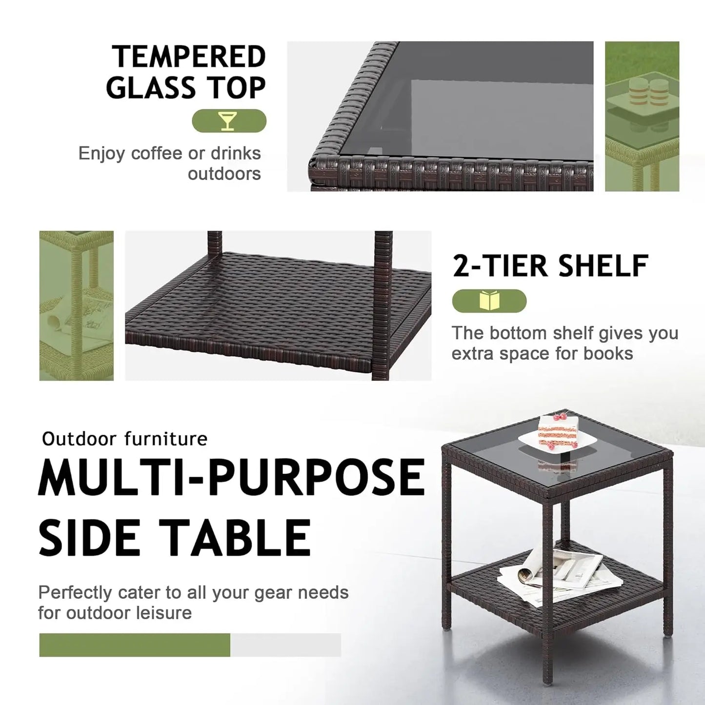 Outdoor Wicker Patio Set With Glass Top Coffee Table