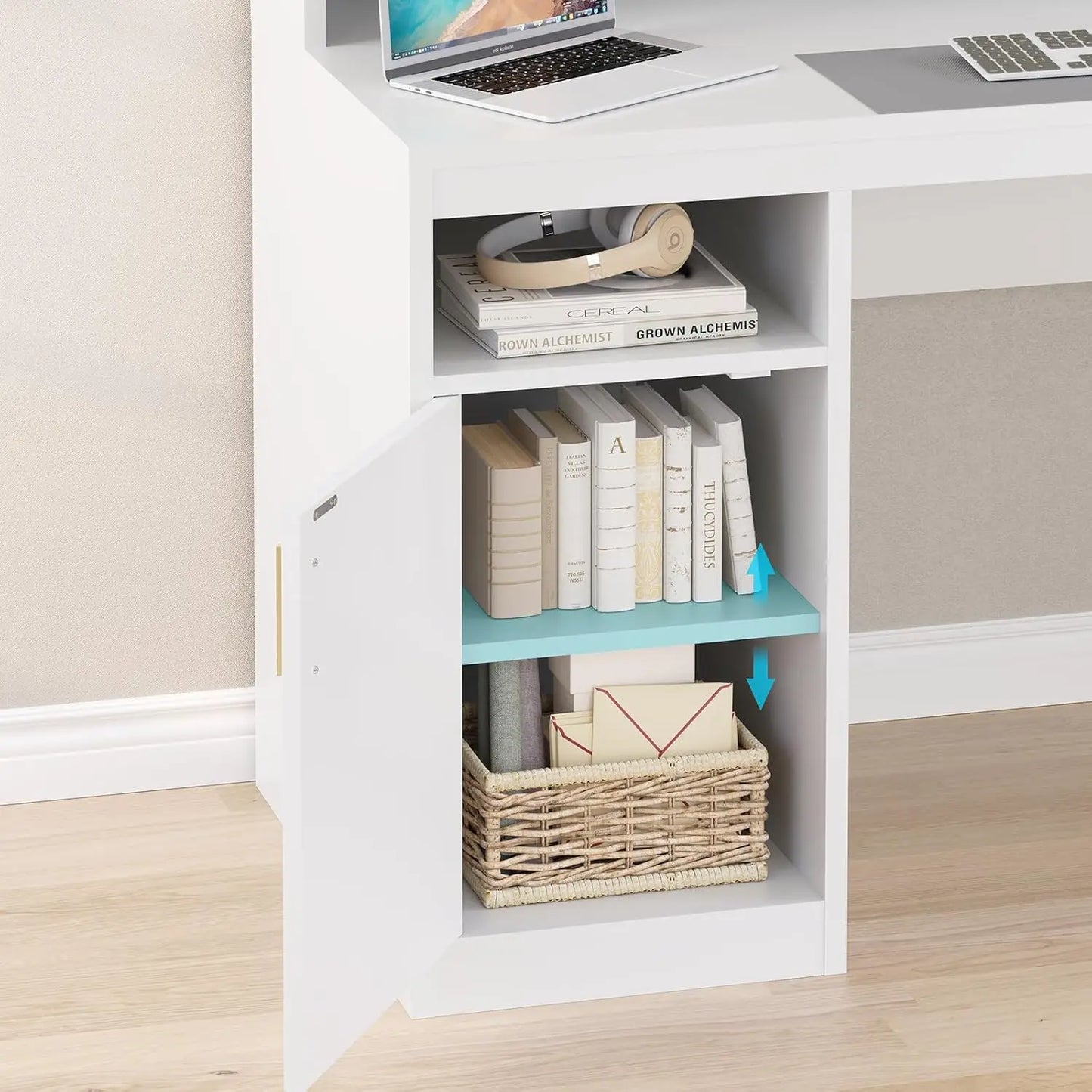 L Shape Computer Desk With 3 Drawers And Storage Shelves