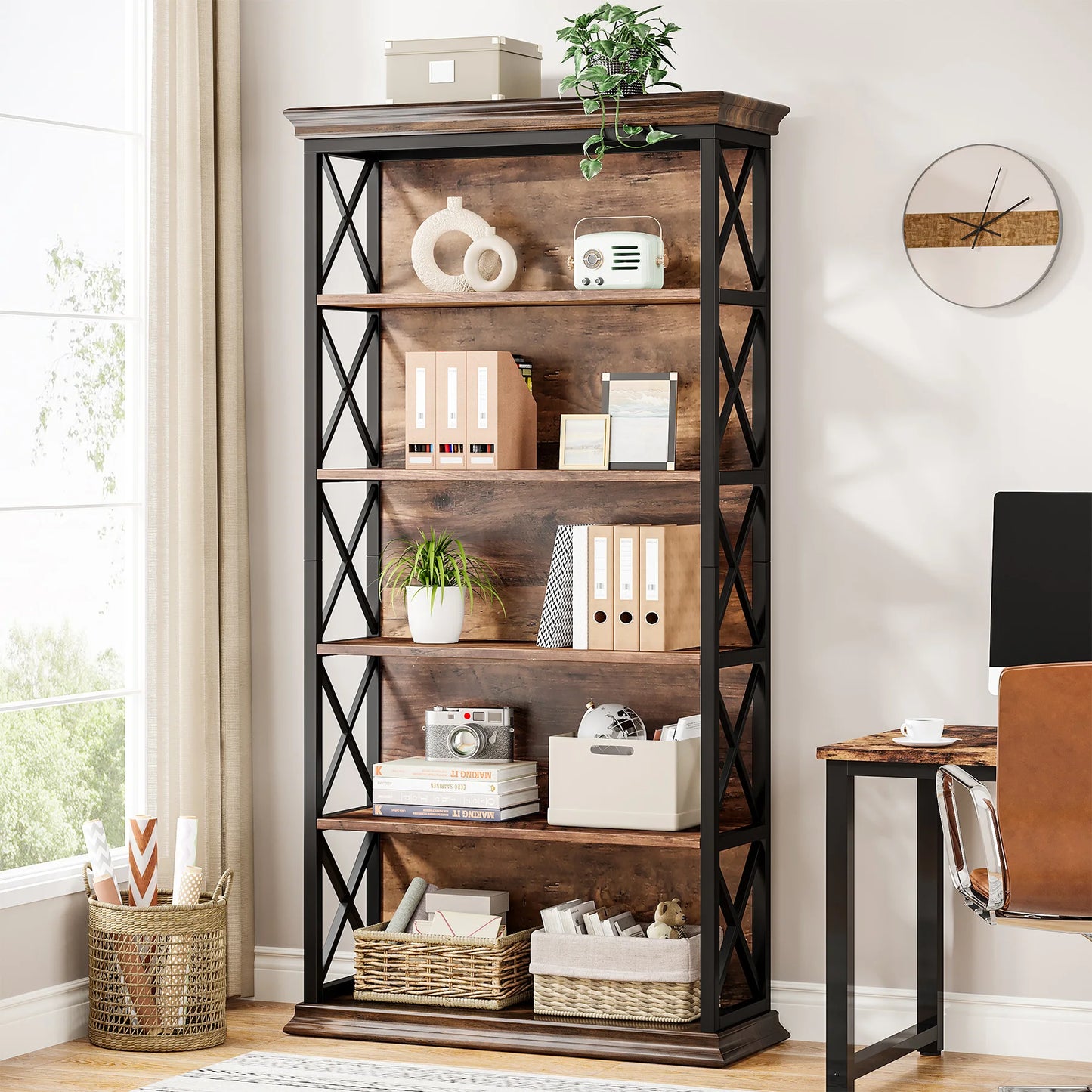 Tribesigns 5 Tier Bookcase Industrial Floor Standing Bookshelf