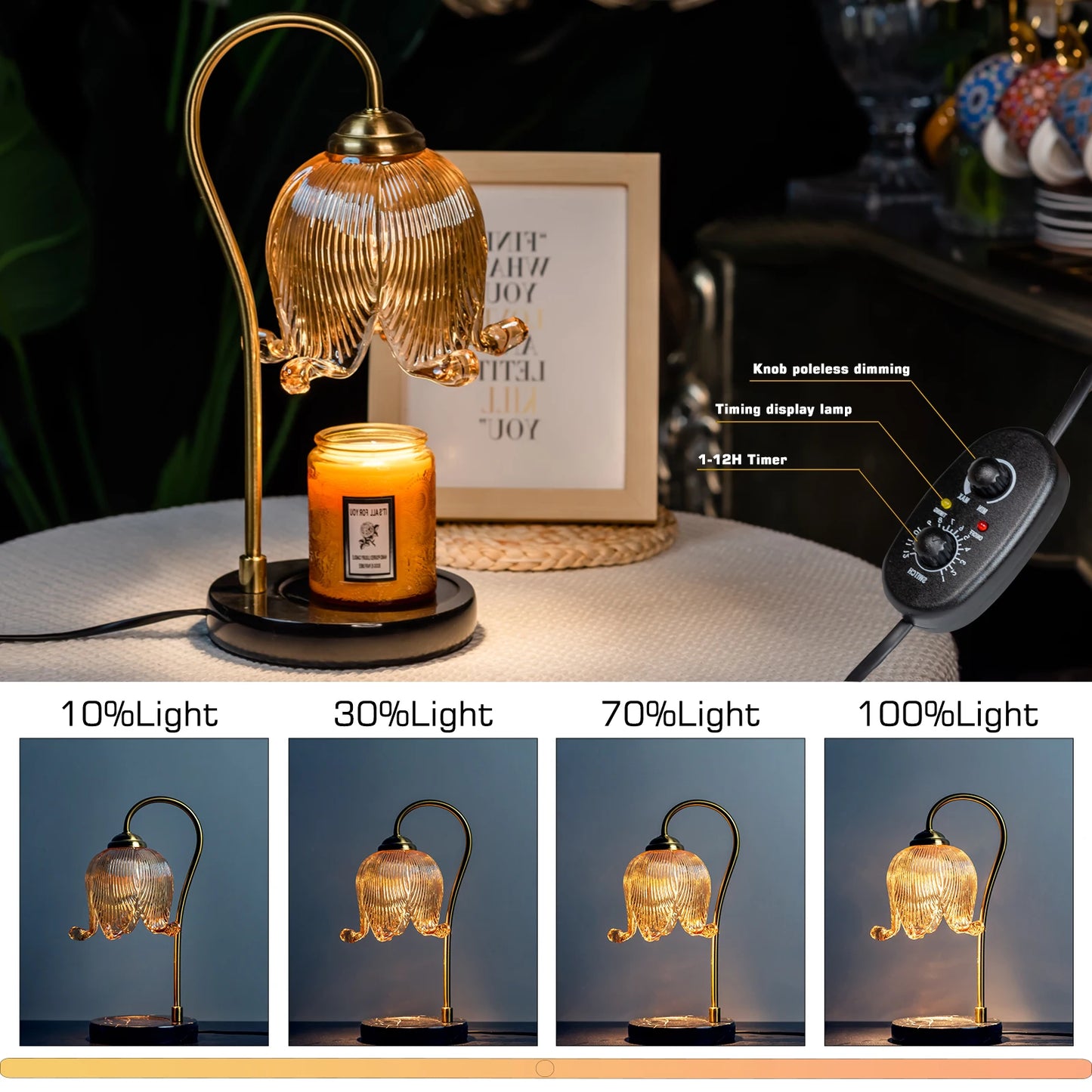 Tulip Flower Warm Candle Lamp Bedside Table Night Light Glass Retro
