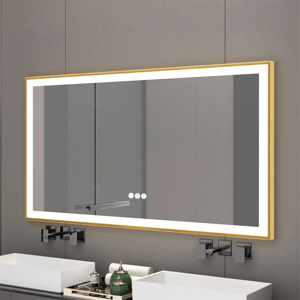 BORWART LED Bathroom Mirror With Aluminum Frame Dimmable Front Light