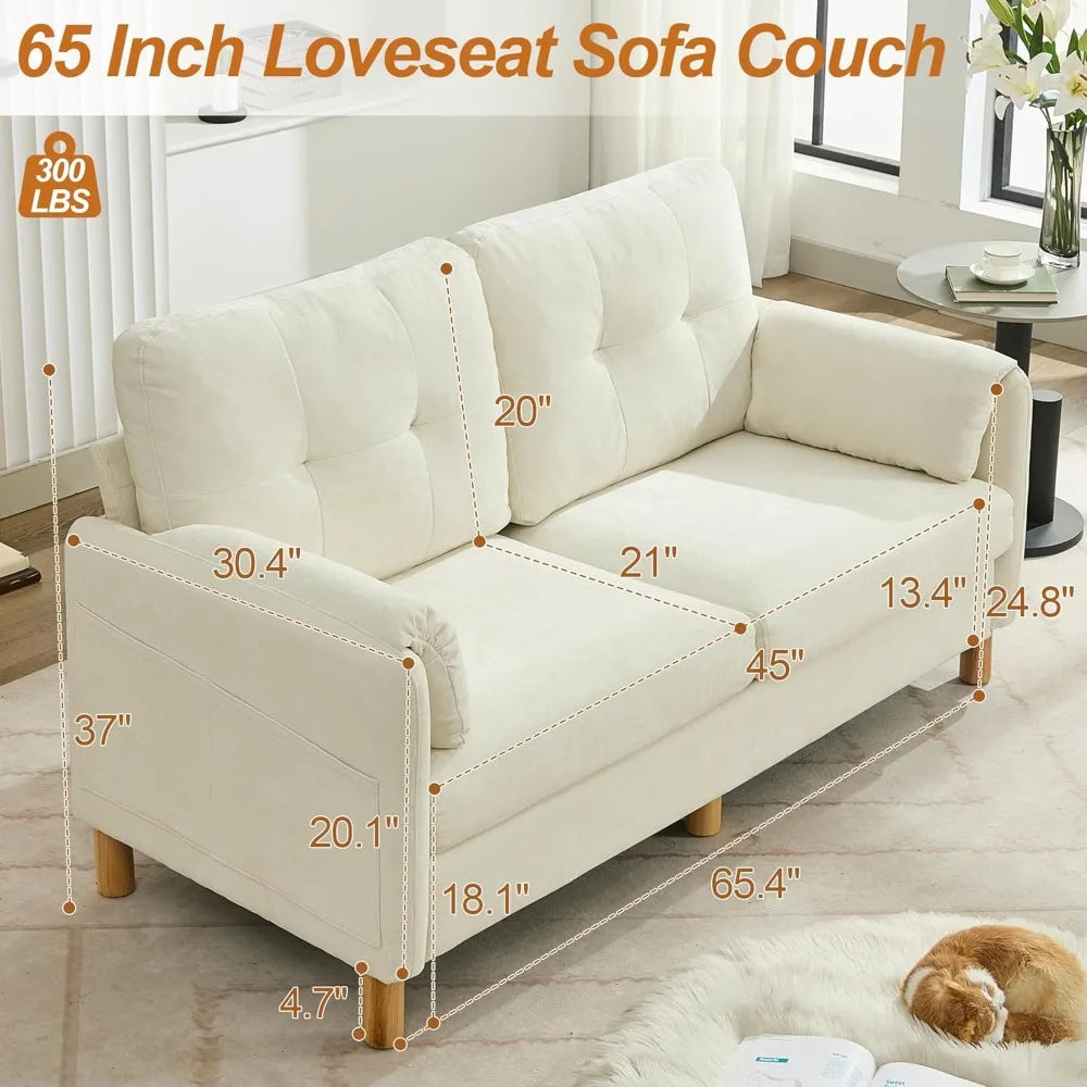 Chenille Loveseat Sofa Modern Upholstered Couch with Armrest Pillows