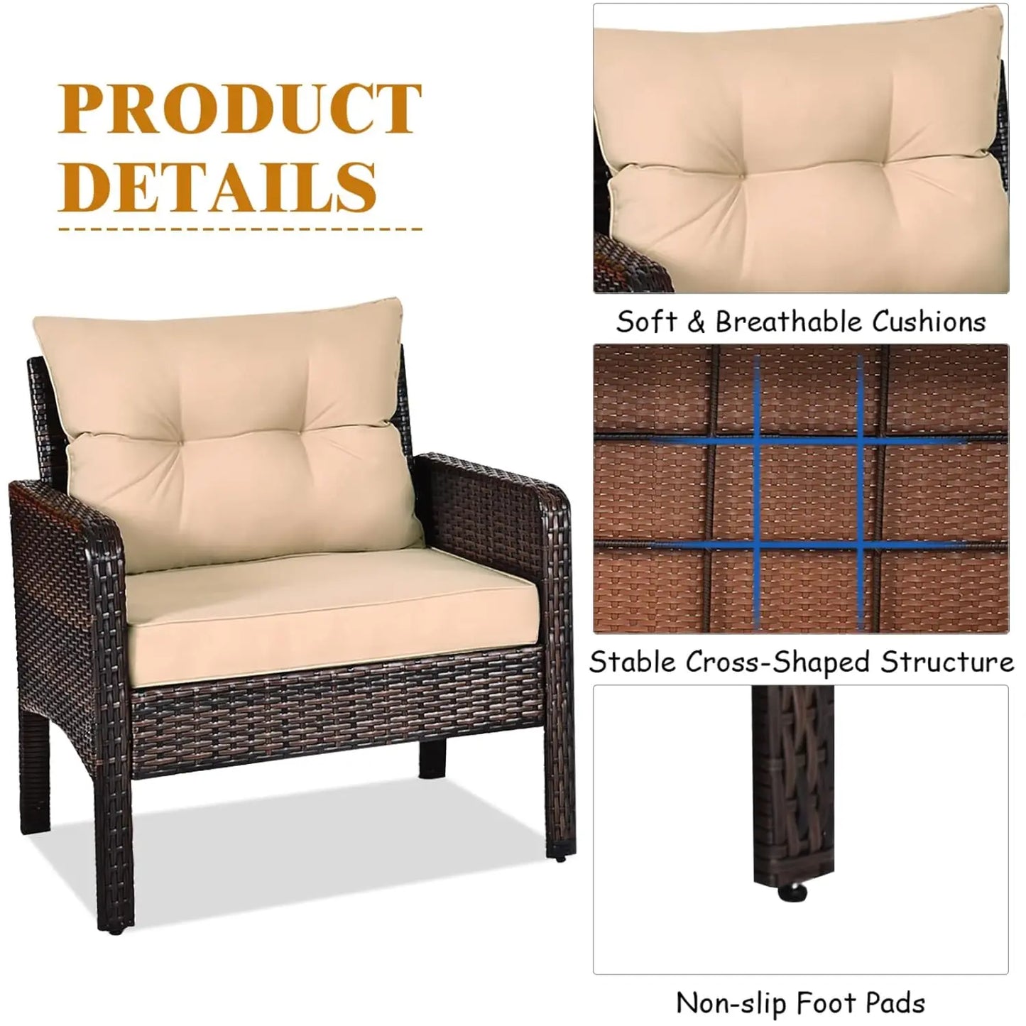 Outdoor Wicker Patio Set Three Piece Conversation Bistro With Cushions