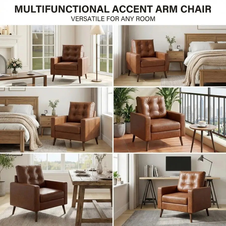 XMSJ Tufted Faux Leather Office Chairs Mid Century Modern