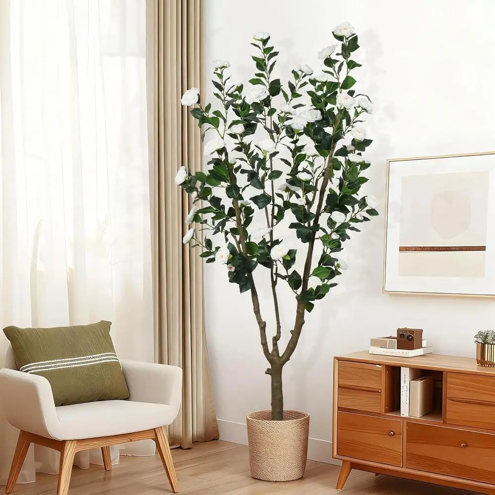 Tall Camellia Artificial Tree With Handcrafted Floral Decor Indoor Outdoor