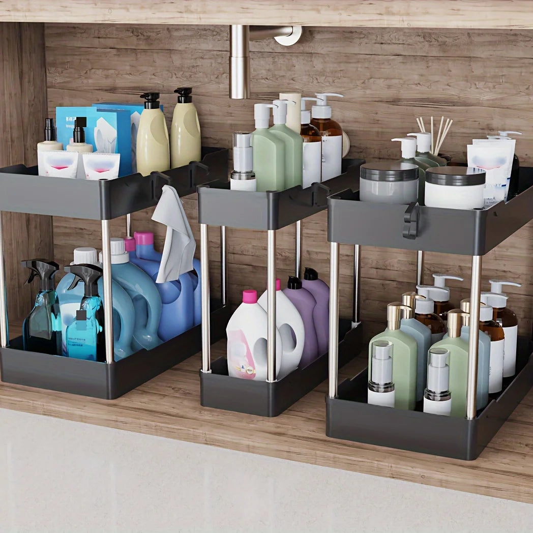 Under Bathroom Sink Organizer Set 3pcs Plastic Storage Racks For Kitchen Bath